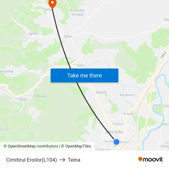 Cimitirul Eroilor(L104) to Telna map