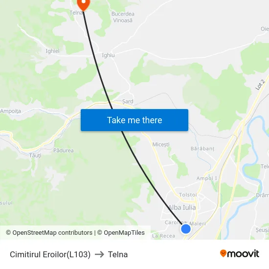 Cimitirul Eroilor(L103) to Telna map