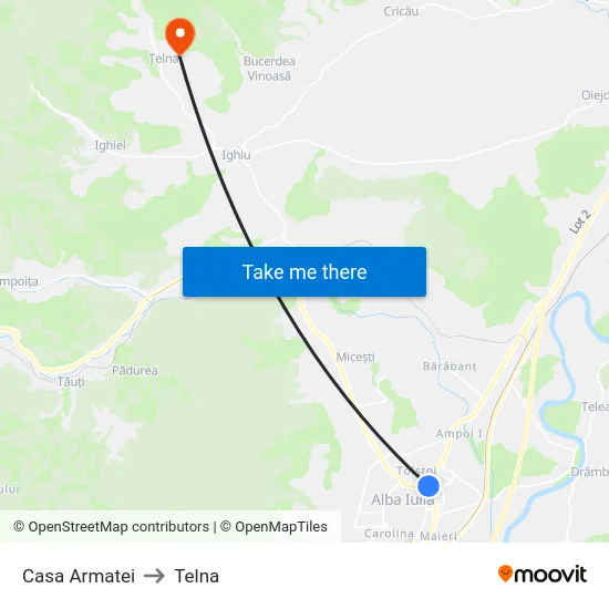 Casa Armatei to Telna map