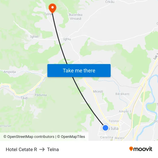 Hotel Cetate R to Telna map