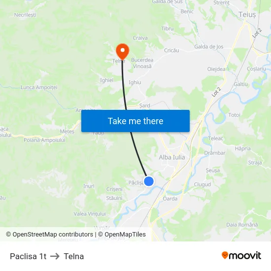 Paclisa 1t to Telna map