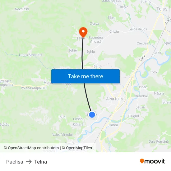 Paclisa to Telna map