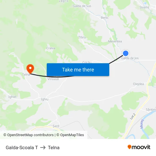 Galda-Scoala T to Telna map