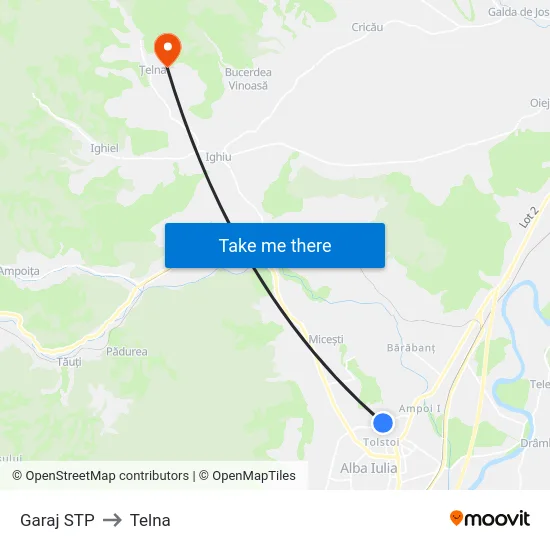Garaj STP to Telna map