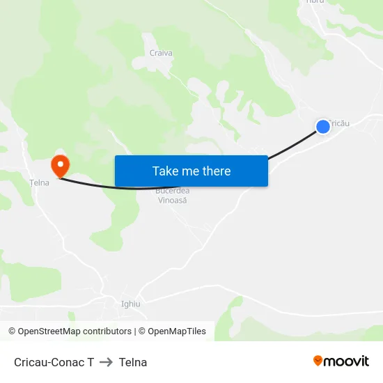 Cricau-Conac T to Telna map