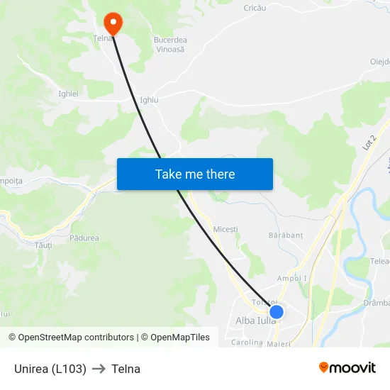 Unirea (L103) to Telna map