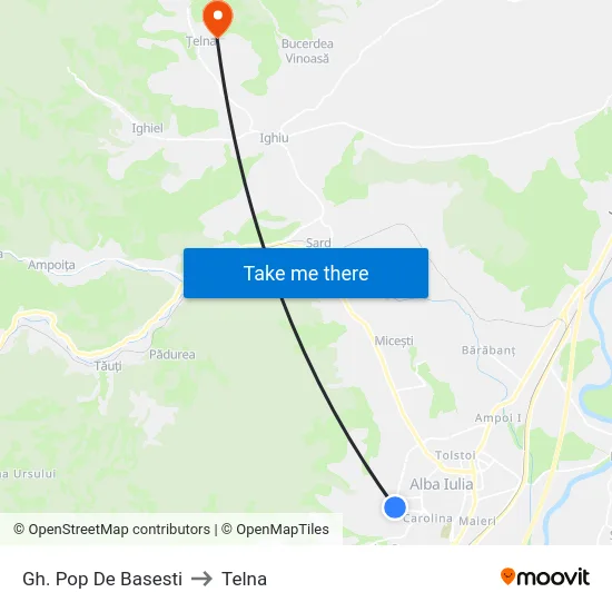 Gh. Pop De Basesti to Telna map