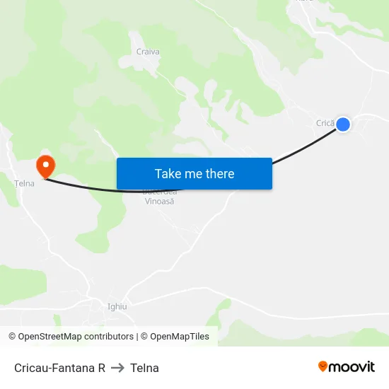 Cricau-Fantana R to Telna map