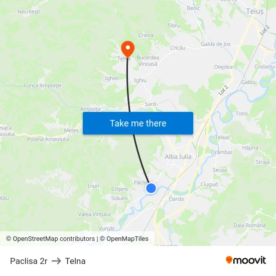 Paclisa 2r to Telna map