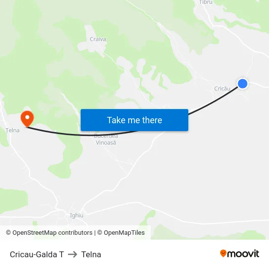 Cricau-Galda T to Telna map