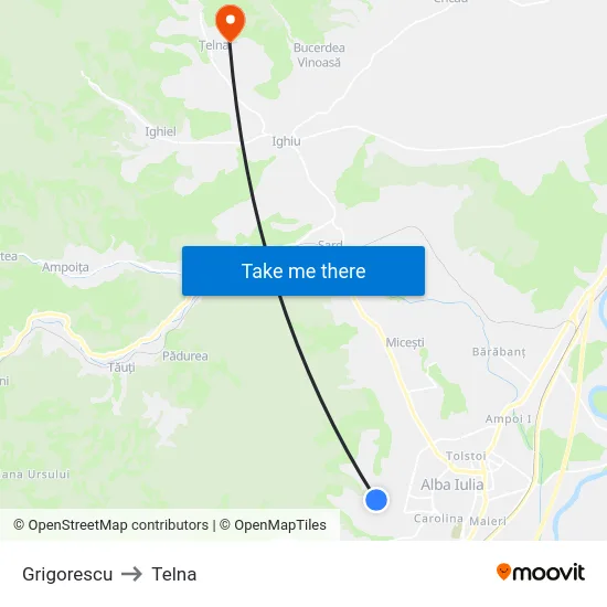 Grigorescu to Telna map
