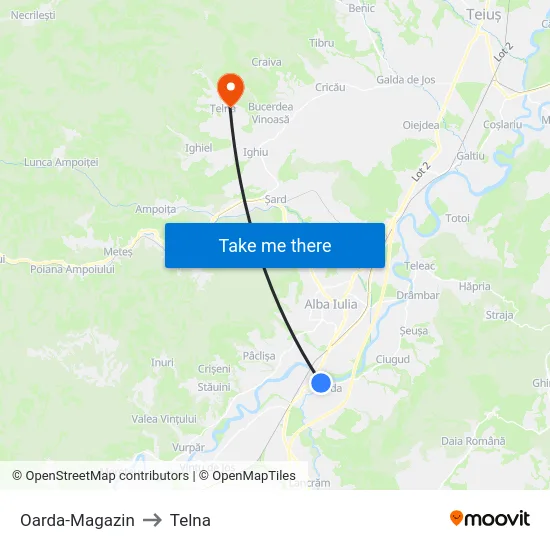 Oarda-Magazin to Telna map