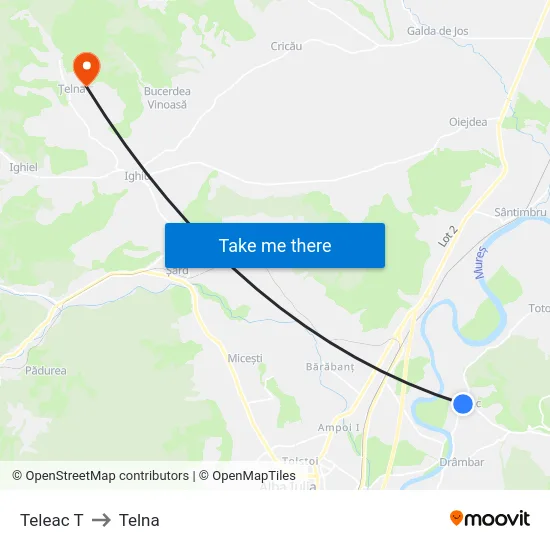 Teleac T to Telna map