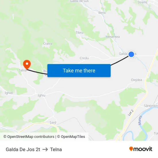 Galda De Jos 2t to Telna map