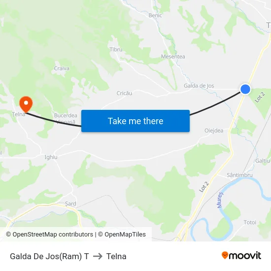Galda De Jos(Ram) T to Telna map