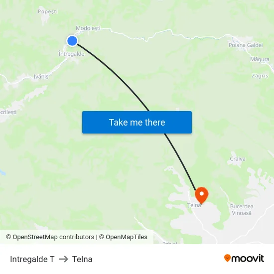 Intregalde T to Telna map