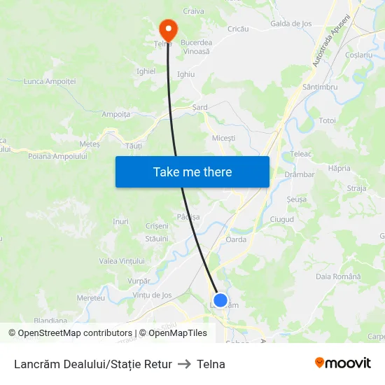 Lancrăm Dealului/Stație Retur to Telna map
