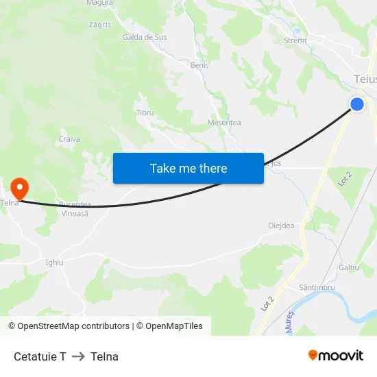 Cetatuie T to Telna map