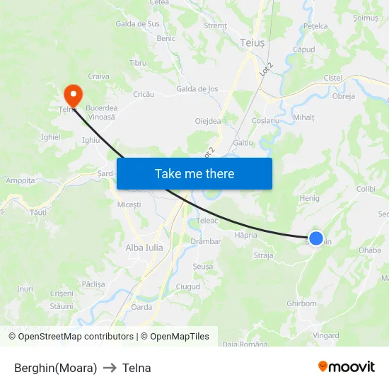 Berghin(Moara) to Telna map