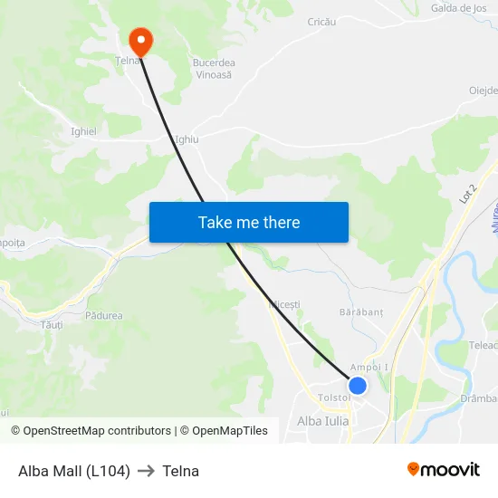 Alba Mall (L104) to Telna map