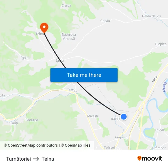 Turnătoriei to Telna map