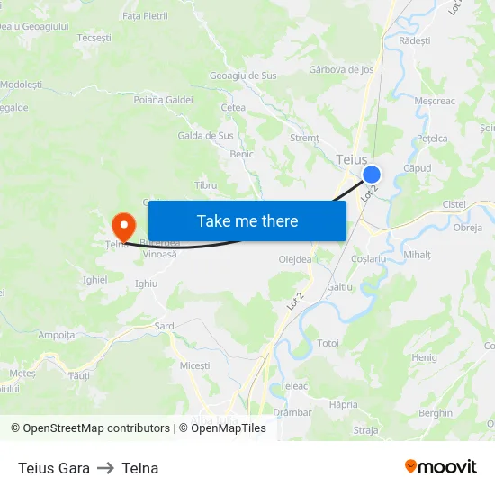 Teius Gara to Telna map