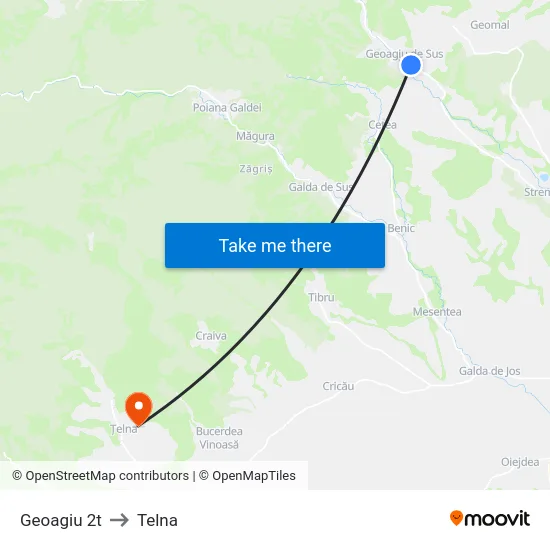 Geoagiu 2t to Telna map