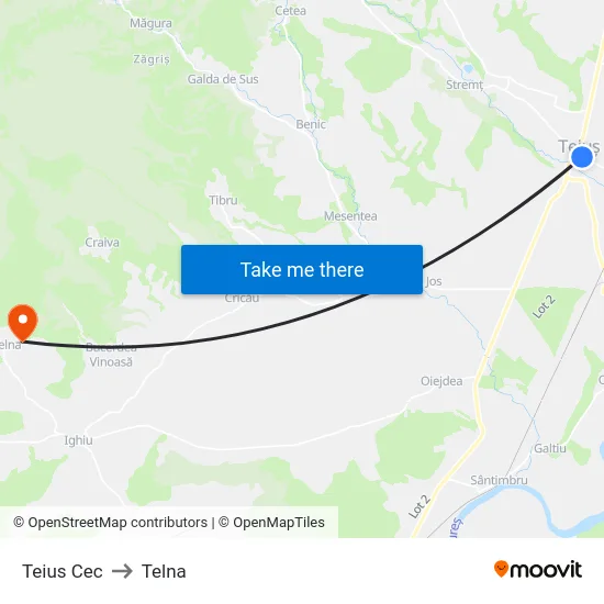 Teius Cec to Telna map