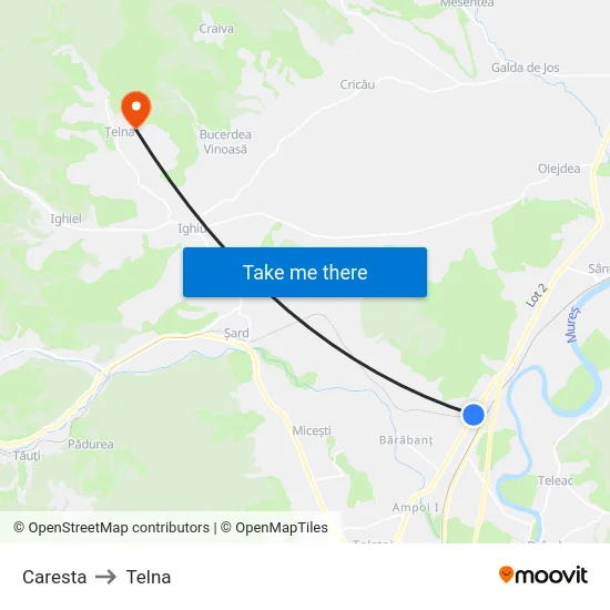 Caresta to Telna map
