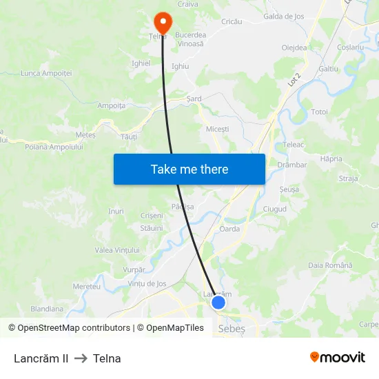Lancrăm II to Telna map