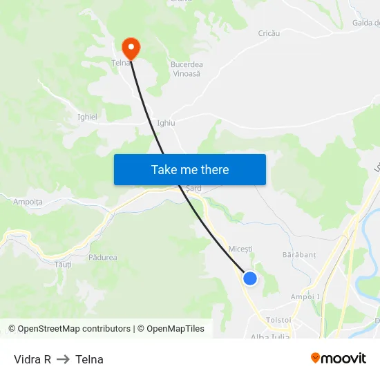 Vidra R to Telna map
