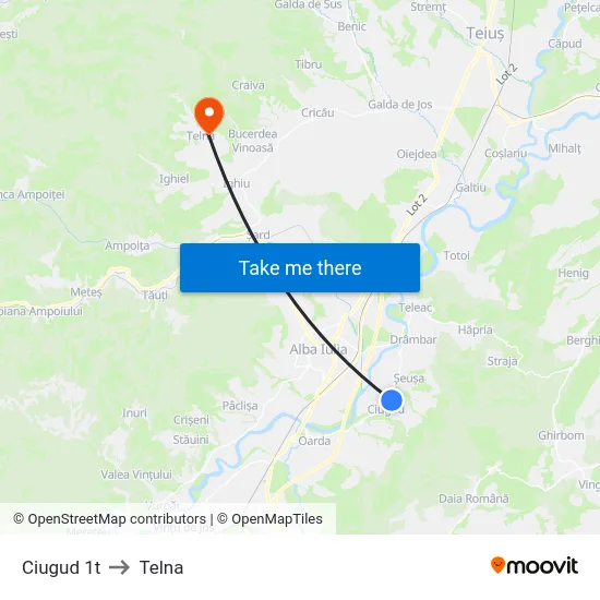 Ciugud 1t to Telna map