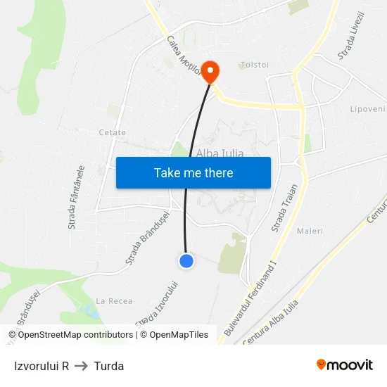 Izvorului R to Turda map