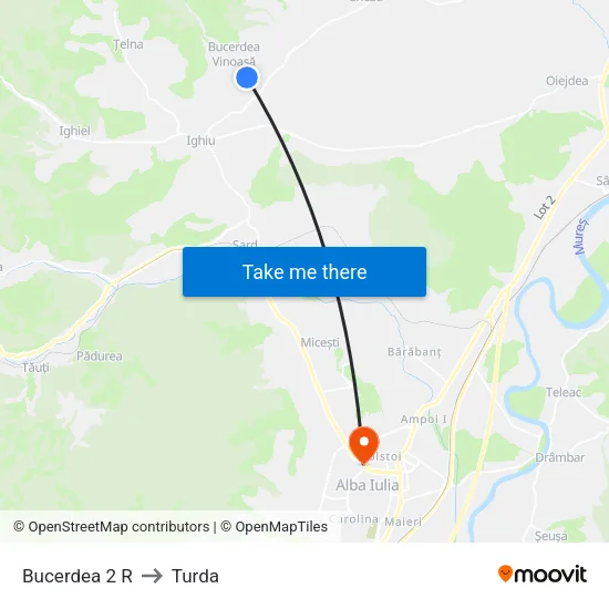 Bucerdea 2 R to Turda map