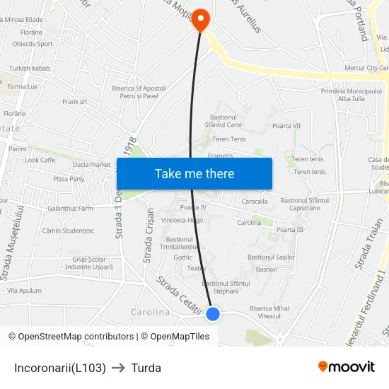Incoronarii(L103) to Turda map