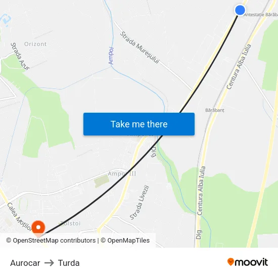 Aurocar to Turda map