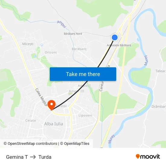 Gemina T to Turda map