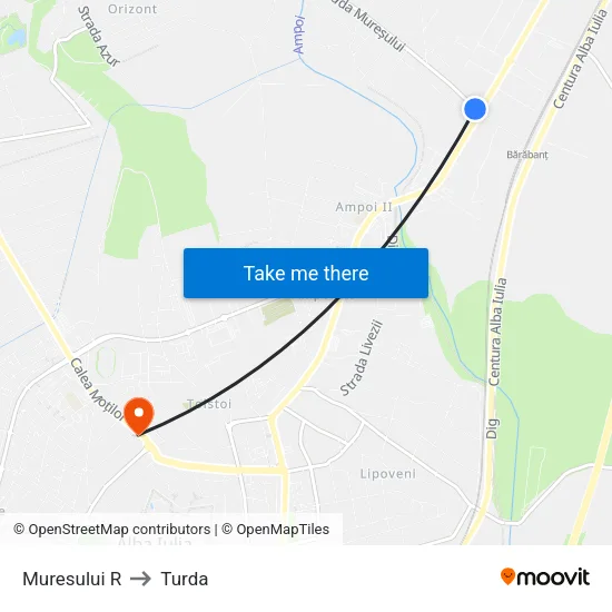 Muresului R to Turda map