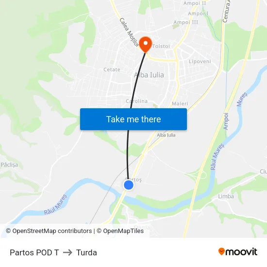 Partos POD T to Turda map