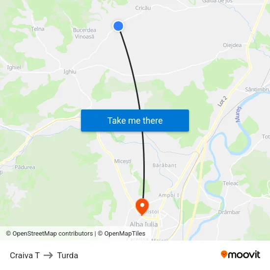Craiva T to Turda map