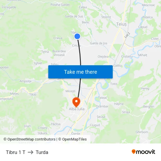 Tibru 1 T to Turda map