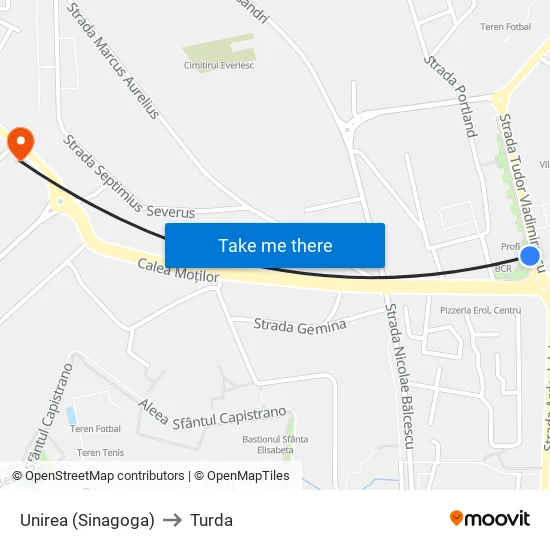 Unirea (L103) to Turda map