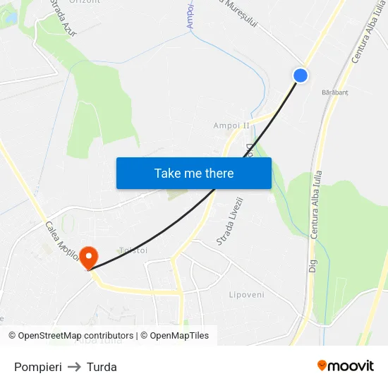 Pompieri to Turda map