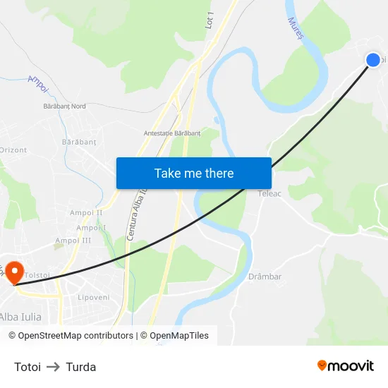 Totoi to Turda map