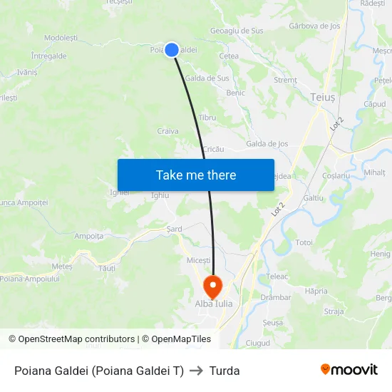 Poiana Galdei T to Turda map