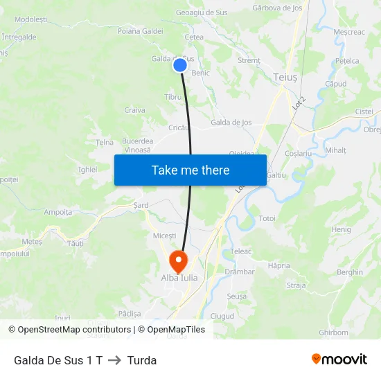 Galda De Sus 1 T to Turda map