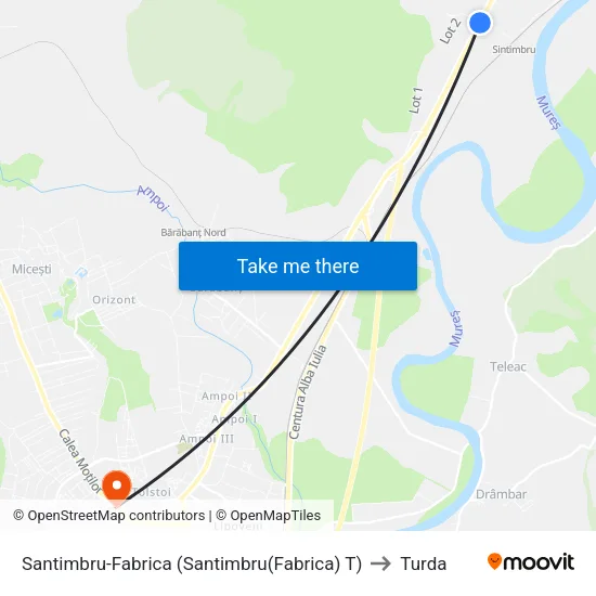 Santimbru-Fabrica T to Turda map