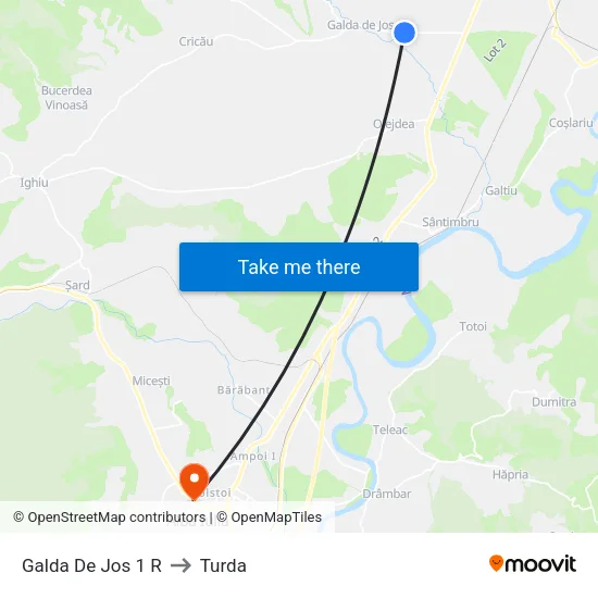 Galda De Jos 1 R to Turda map
