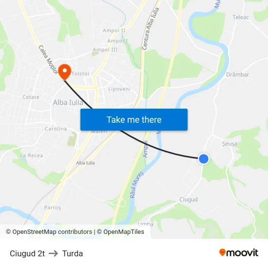 Ciugud 2t to Turda map