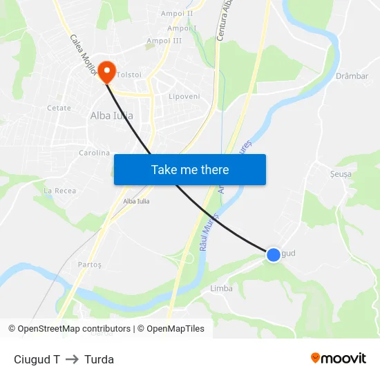 Ciugud T to Turda map
